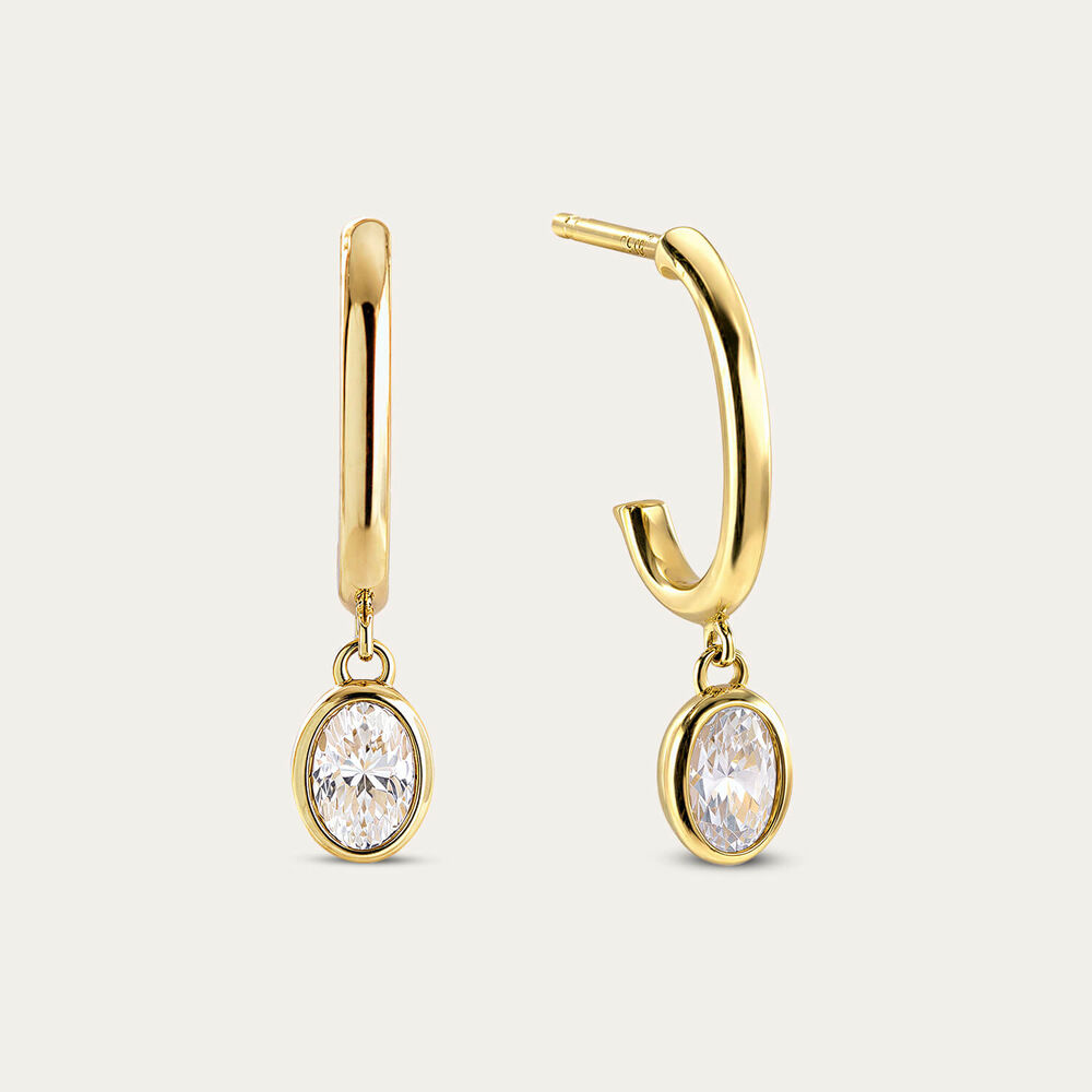 9ct Yellow Gold 0.40ct Oval Diamond Half Hoop Drop Earrings