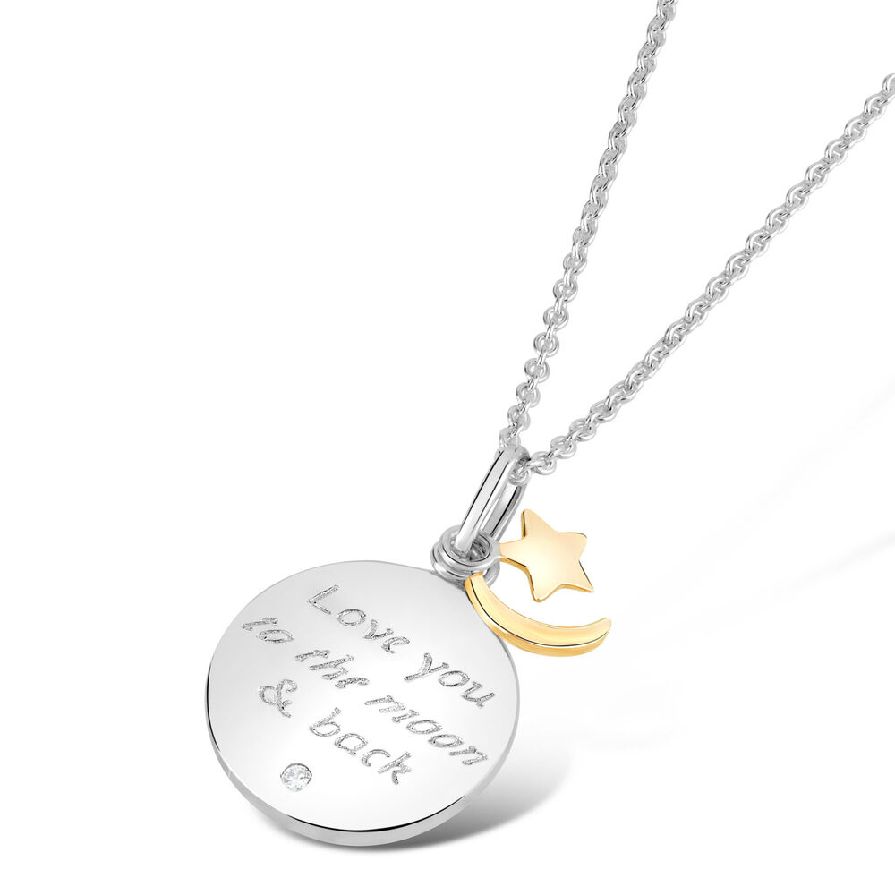 Silver & Gold-plated Cubic Zirconia 'Love You To The Moon & Back' Pendant (Chain Included) image number 4