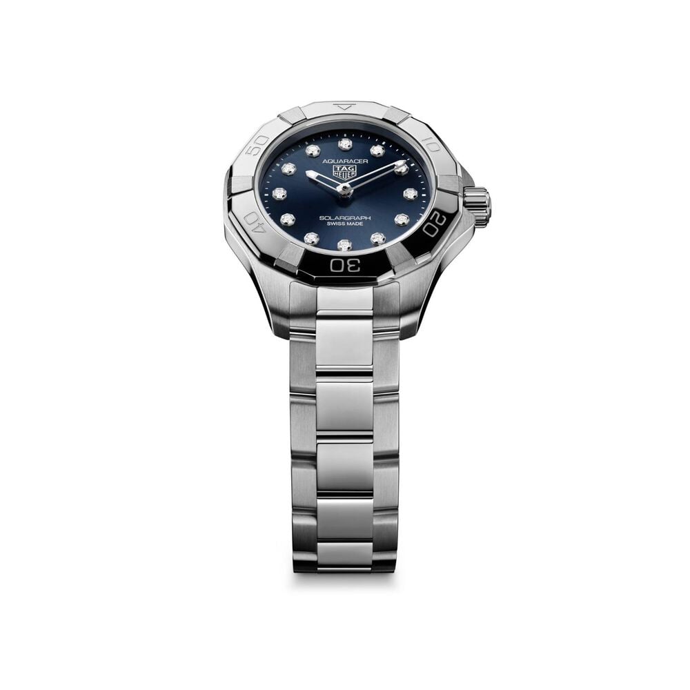TAG Heuer Aquaracer Professional Solargraph 100 28mm Blue Dial Diamonds Steel Bracelet Watch