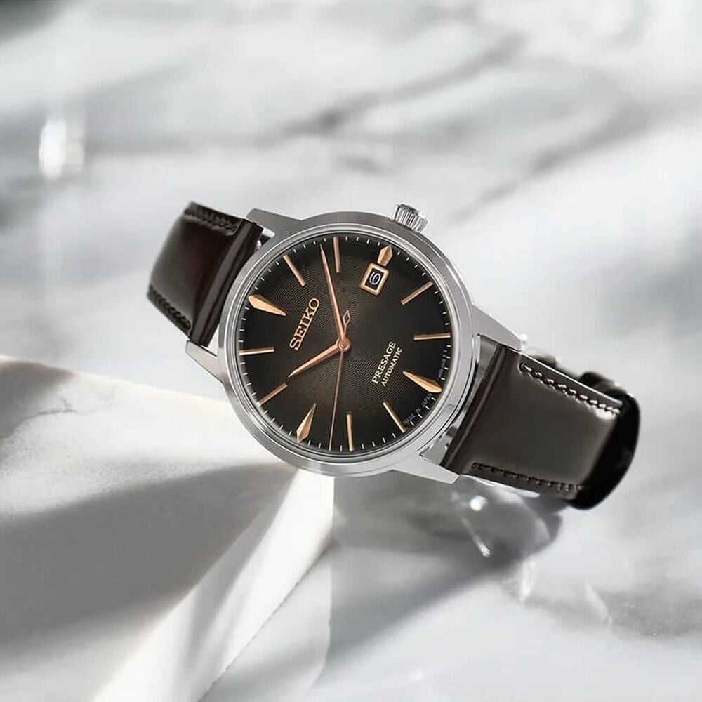 Seiko Presage Cocktail Time: “The Irish Coffee”39.5mm Brown Dial Leather Strap Watch image number 2