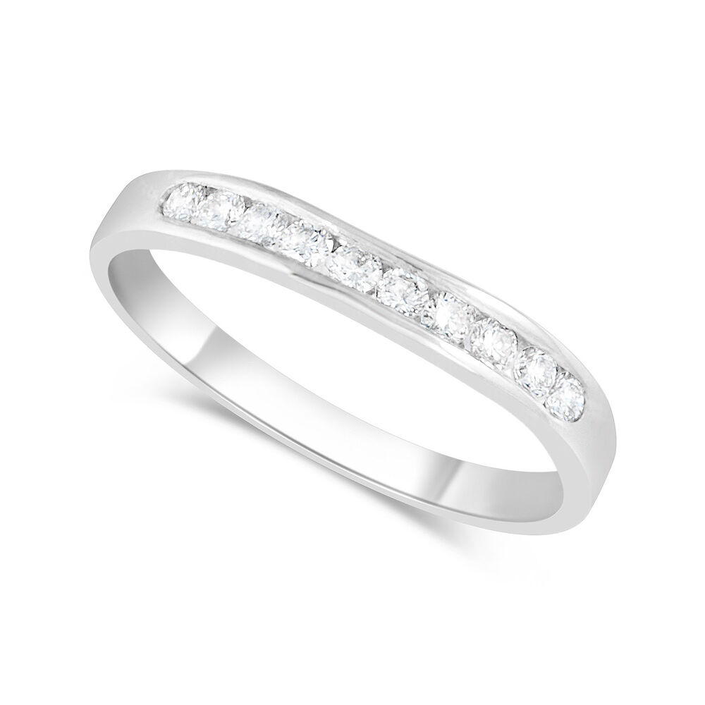 18ct White Gold Shaped Diamond Set 2mm Wedding Ring