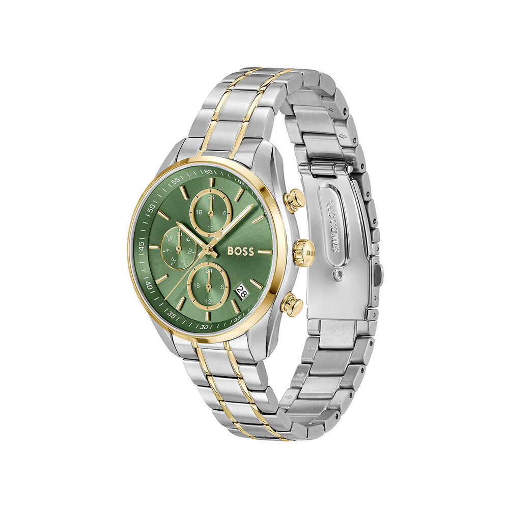 BOSS Grand Tour 38mm Green Dial Two-Tone 5Link Steel Bracelet Watch image number 1