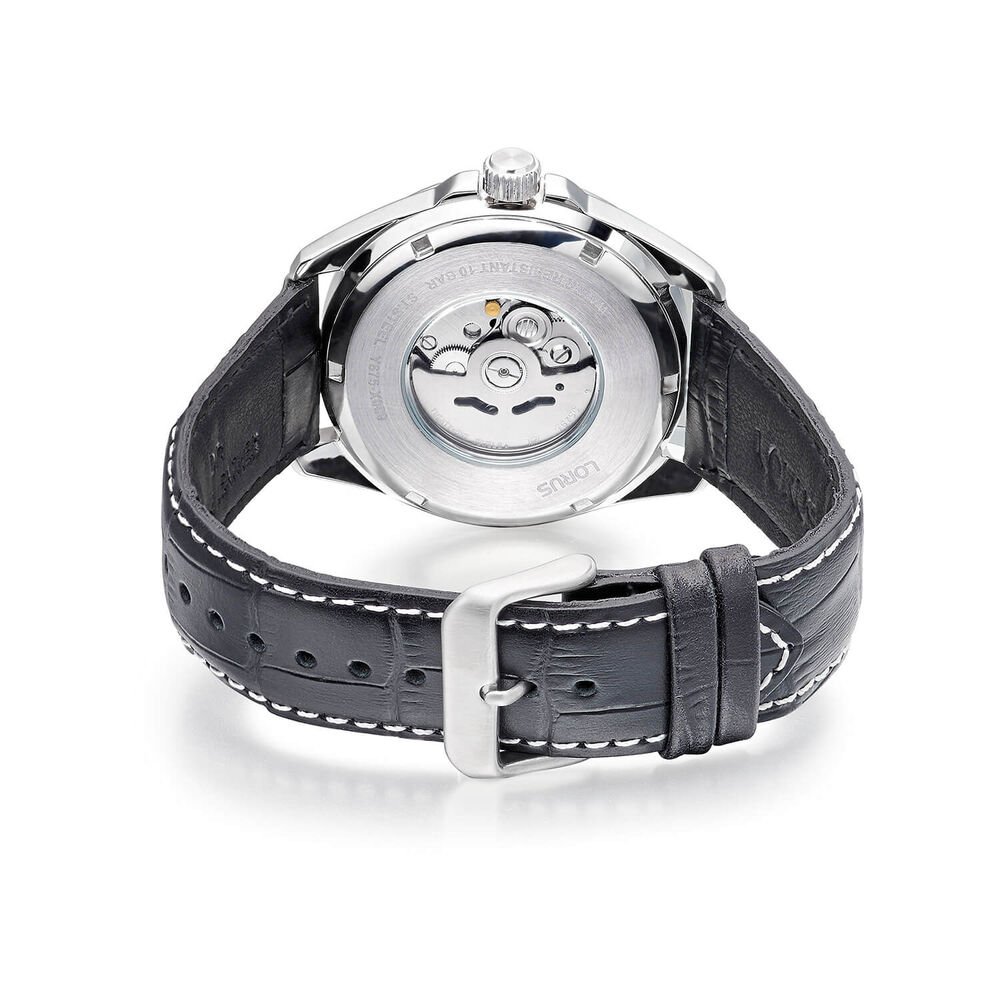 Lorus Automatic Gents 43mm Black Dial Gold Hands Black Leather Strap Watch