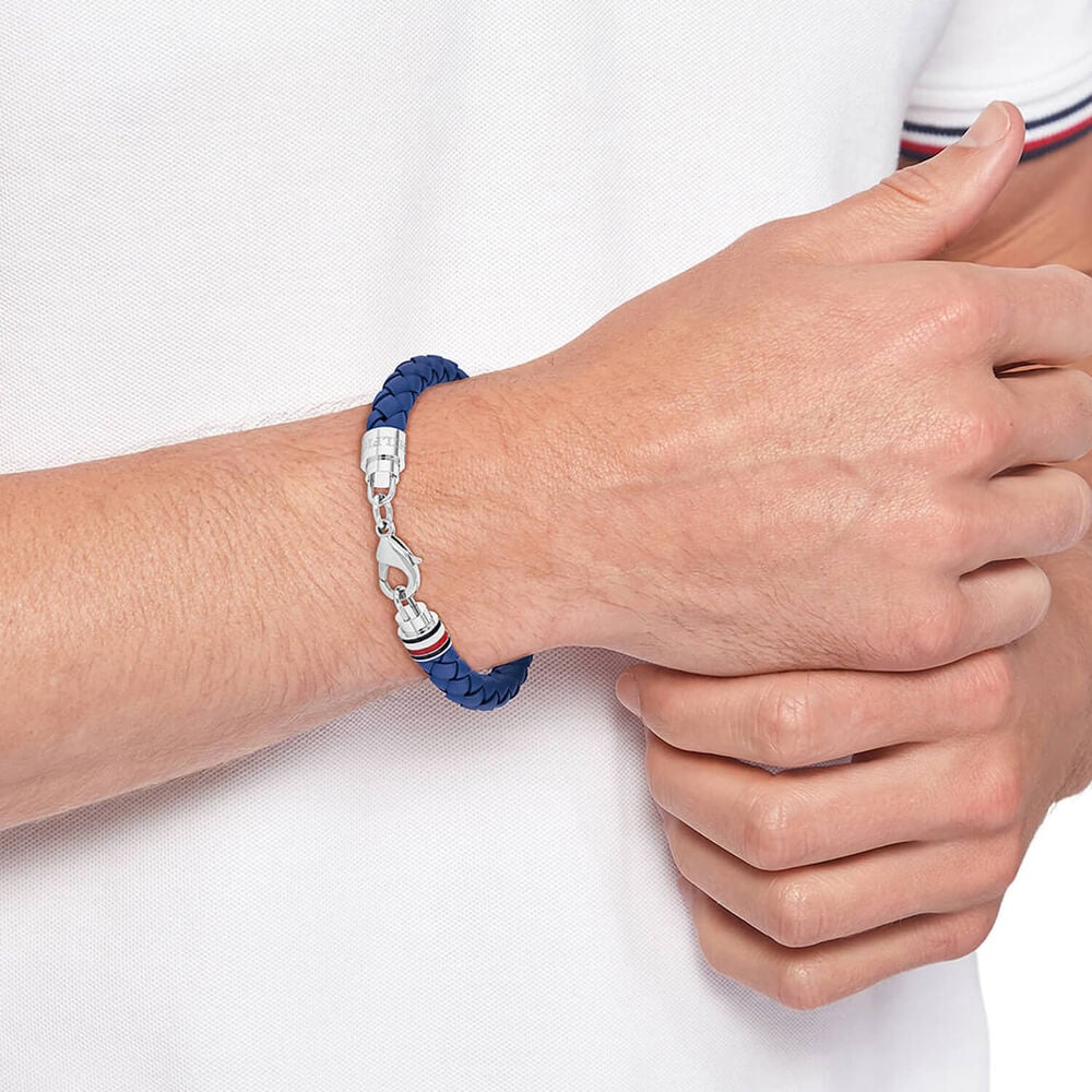 Tommy Hilfiger Iconic Blue Braided Leather Bracelet image number 1