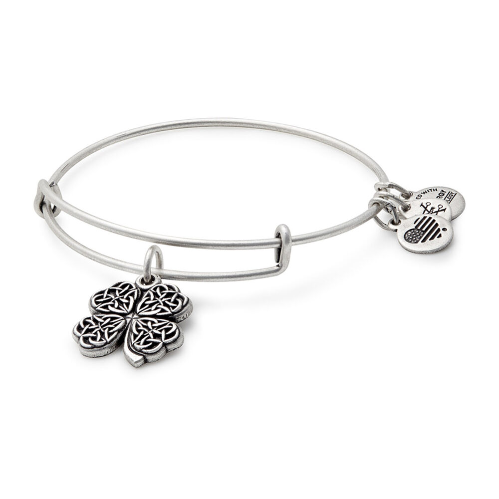 Alex and Ani Rafaelian Silver Four Leaf Clover IV Charm Bangle image number 0