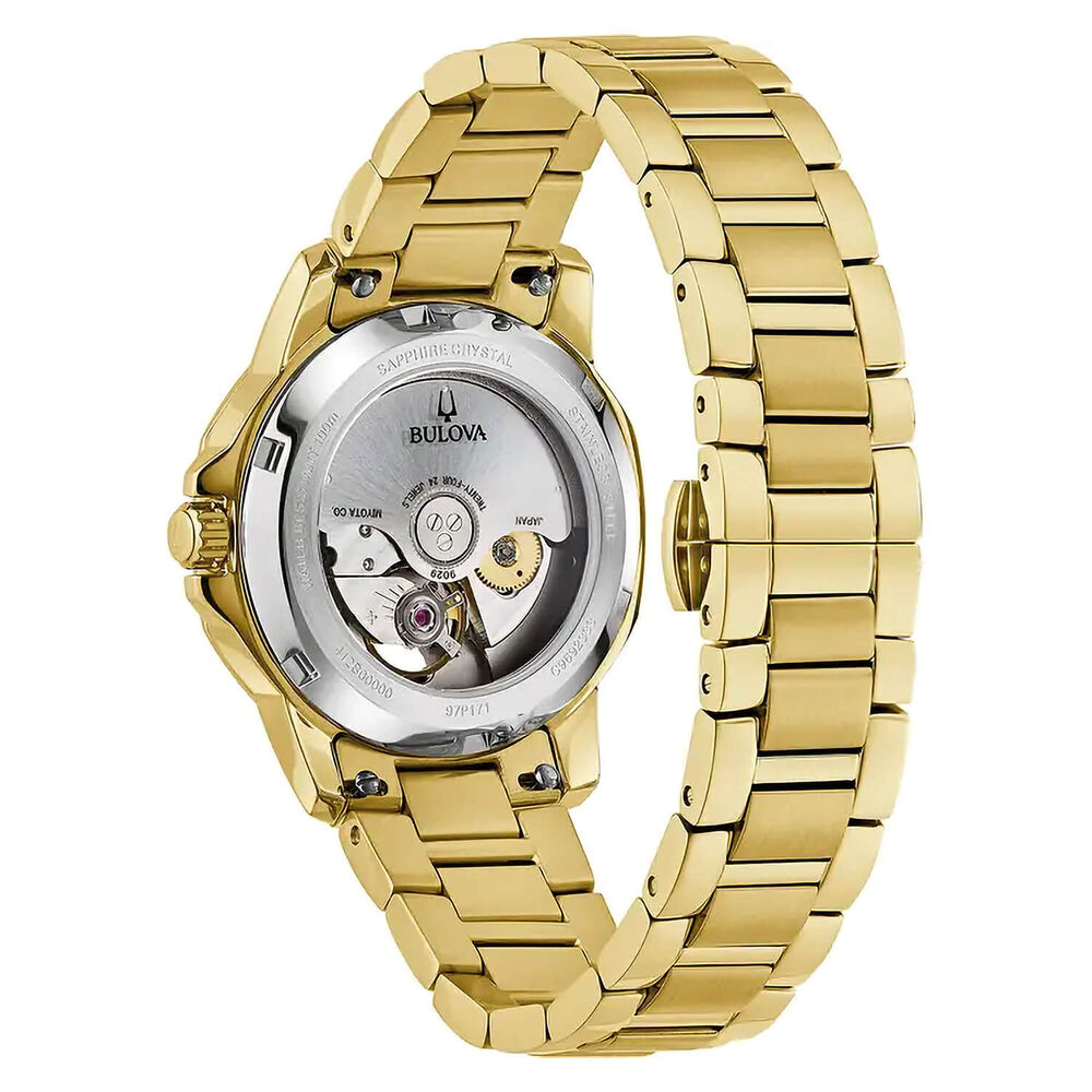 Bulova Marine Star 37mm MOP Dial Gold Toned Steel Bracelet Watch image number 2