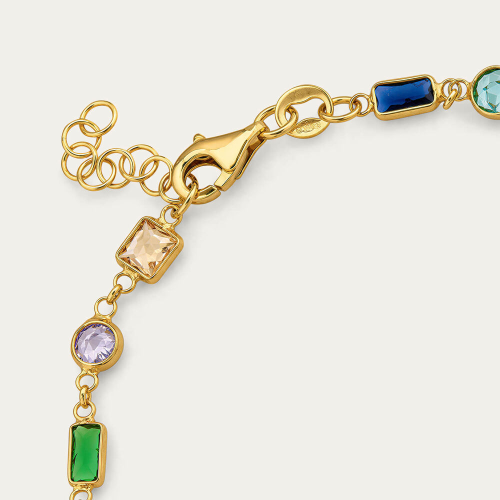 Yellow Gold Plated Sterling Silver Mullti Shape Colour Cubic Zirconia Bracelet
