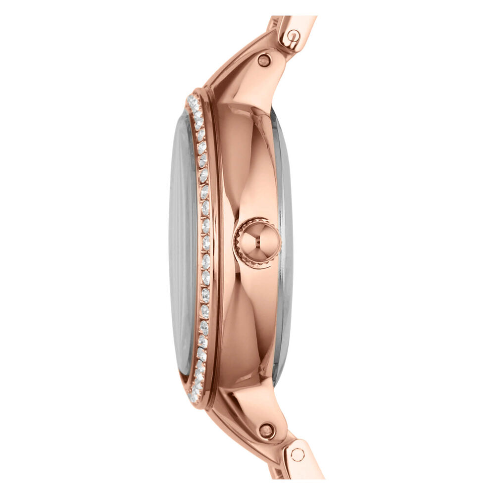 Fossil Virginia 28mm White Dial Rose Gold IP Case Bracelet Watch image number 5