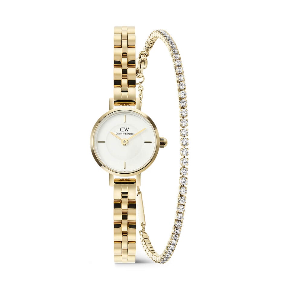 Daniel Wellington Petite Mini 19mm Dial Watch & Cubic Zirconia Gold PVD Bracelet Gift Set image number 0