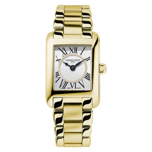Frederique Constant Classics Carrée Quartz Rectangular Silver Dial Yellow Gold PVD Case Bracelet Watch