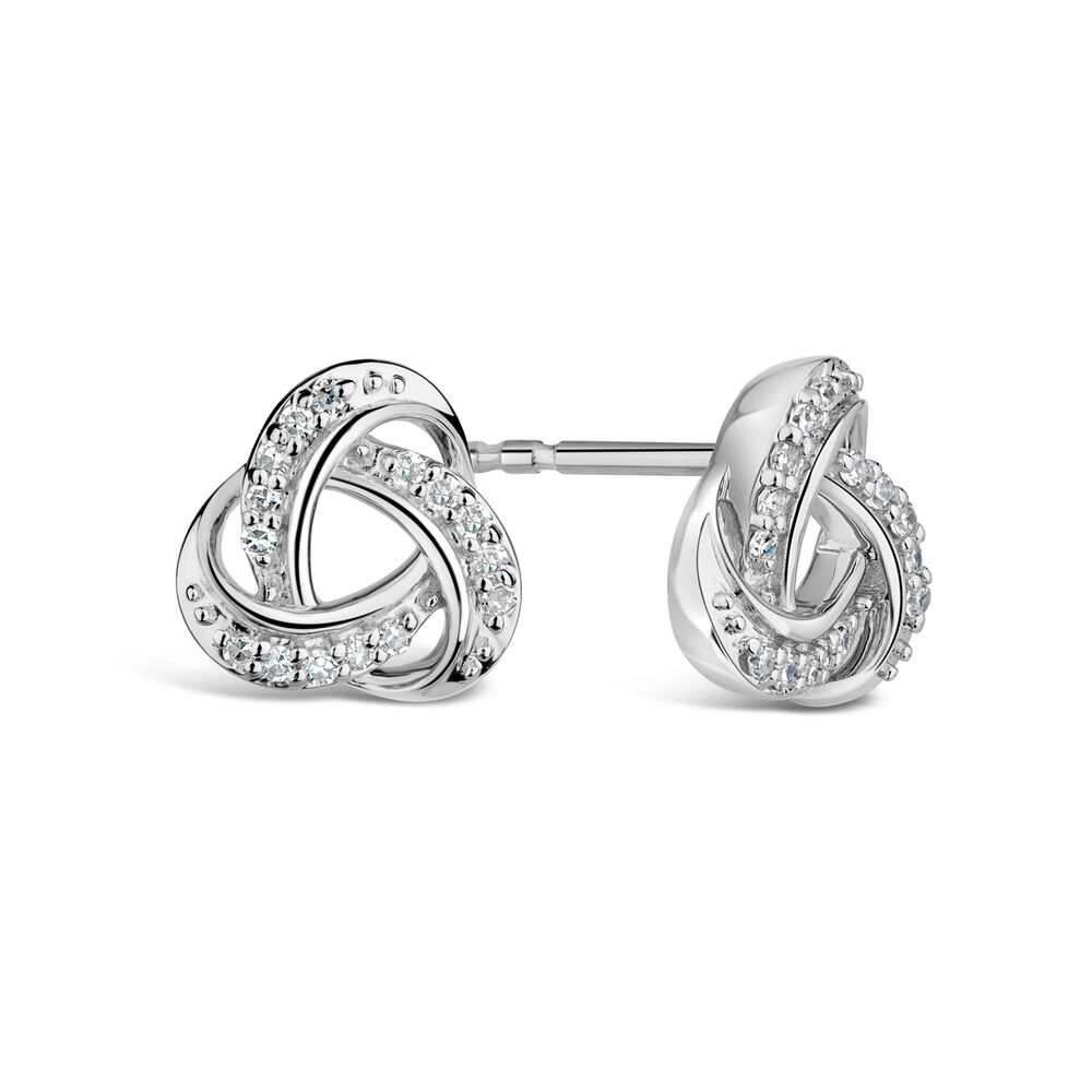 9ct White Gold 0.10ct Diamond Knot Stud Earrings image number 4