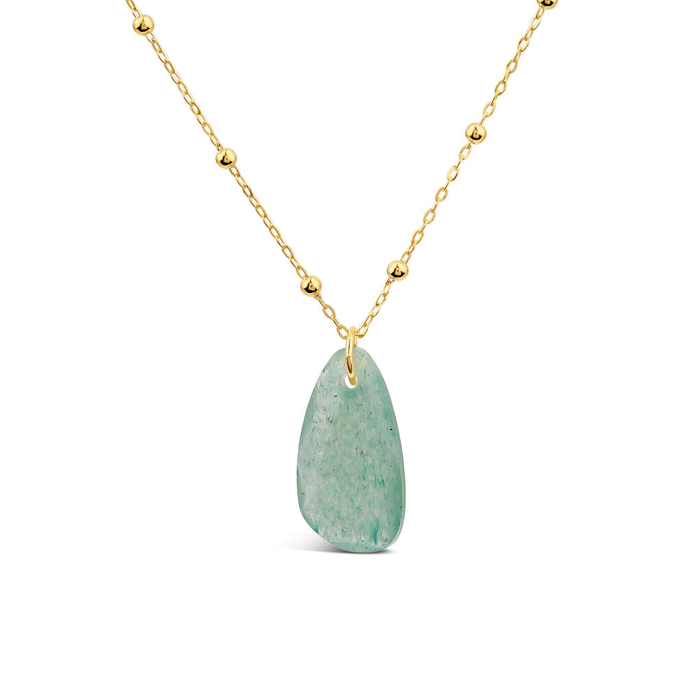 9ct Yellow Gold Aventurine Verde Green Pebble Pendant image number 0