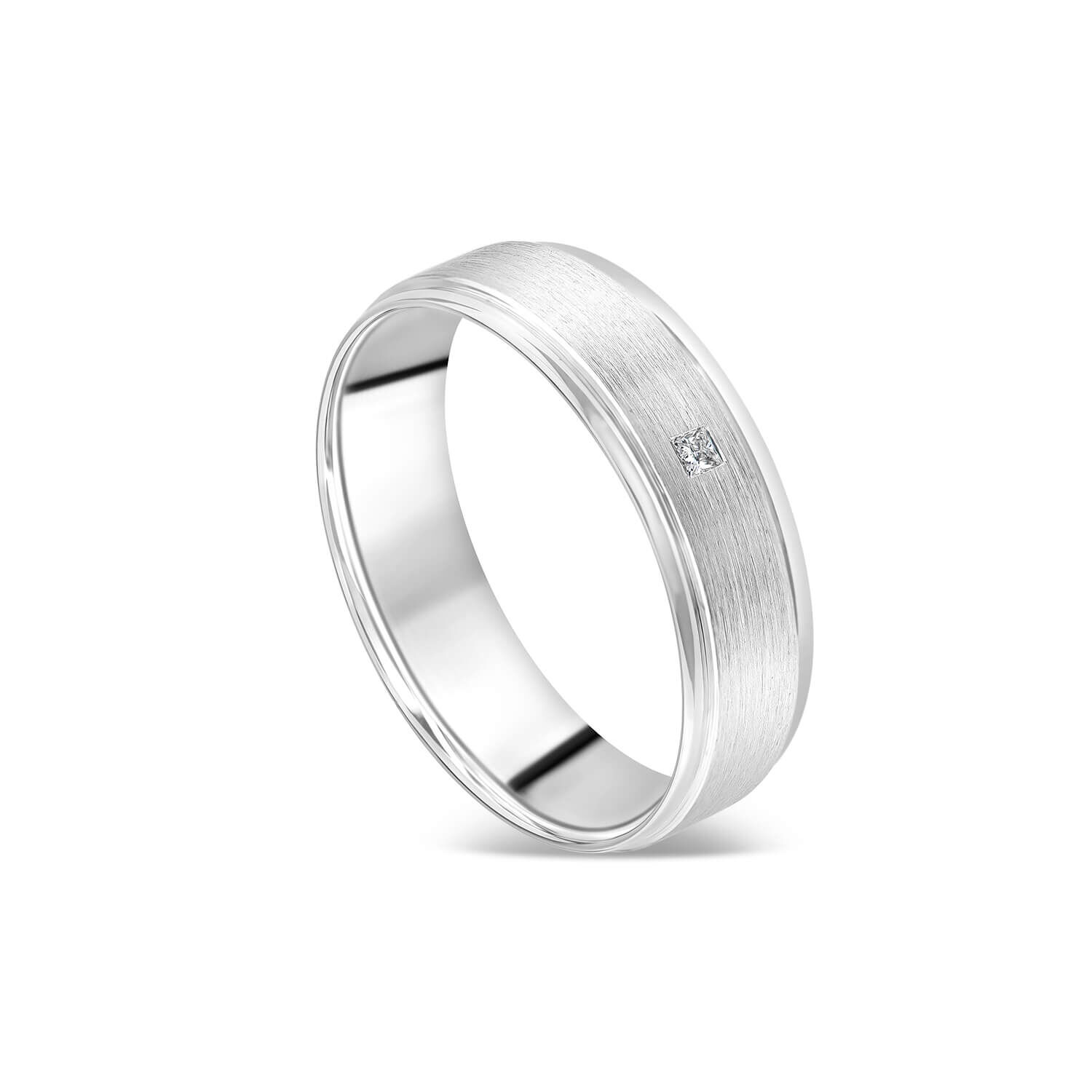 Platinum 0.05ct Diamond Princess Cut Polished Men s Wedding Ring