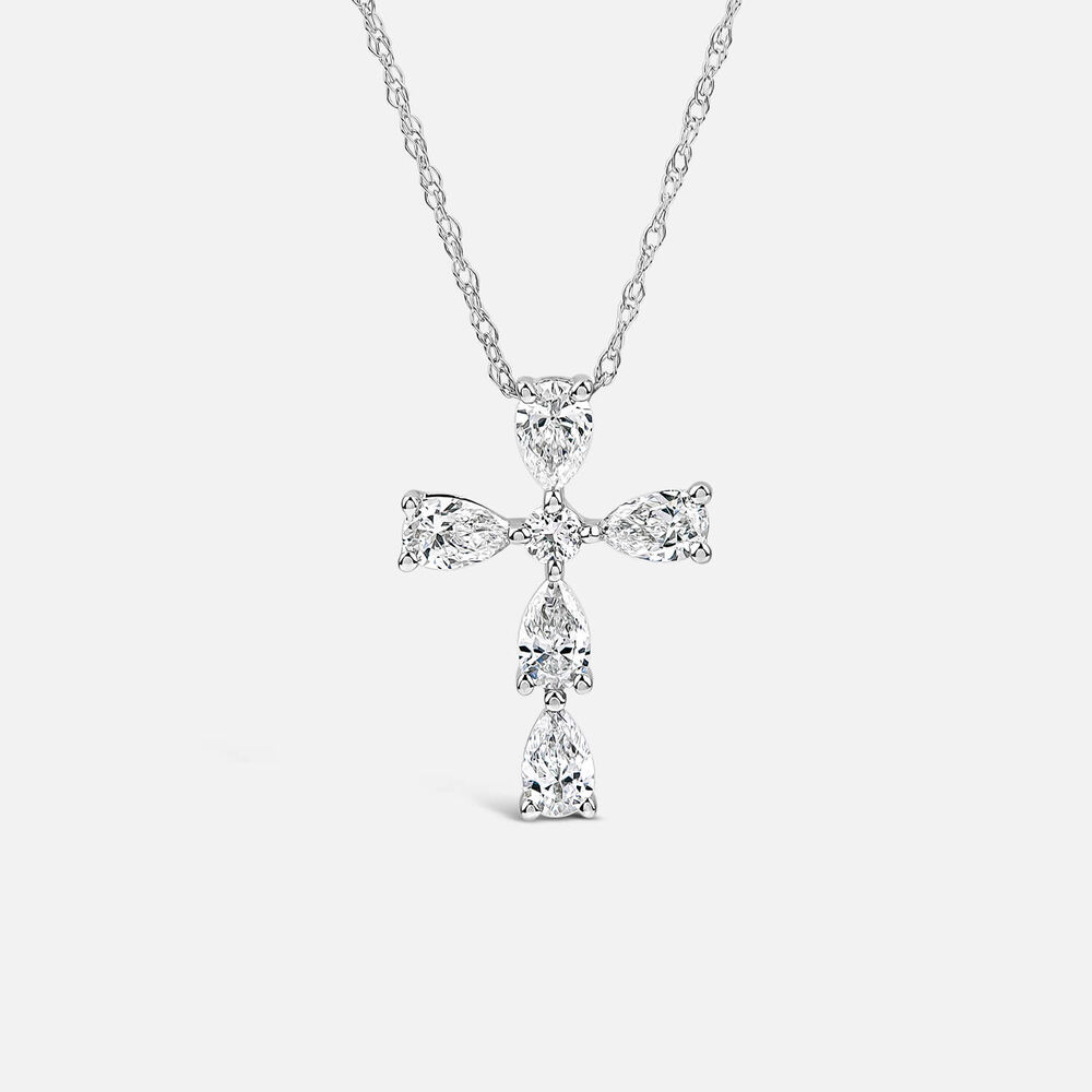 Born Classic 9ct White Gold Lab Grown 0.50ct Pear & Round Diamond Cross Pendant