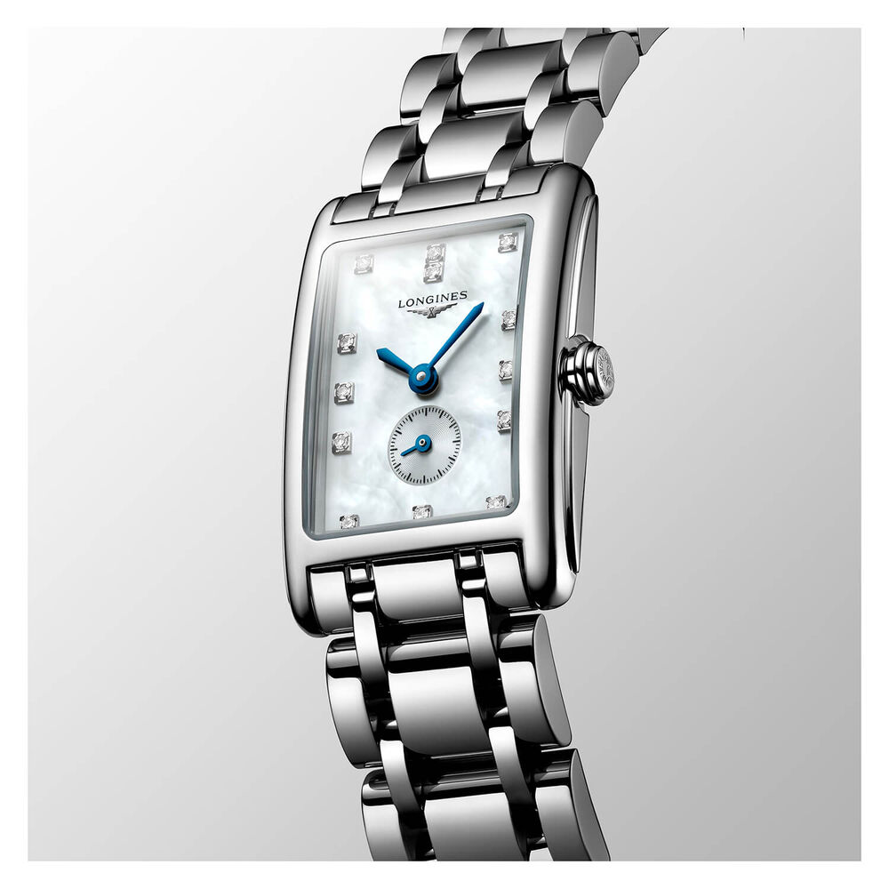 Longines DolceVita ladies' diamond dot mother of pearl dial stainless steel bracelet watch image number 3