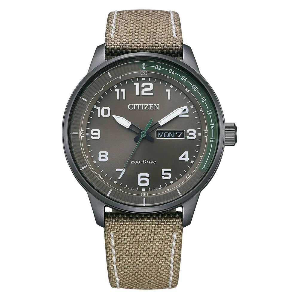Citizen Eco-Drive Weekender 42mm Brown Dial Beige Fabric Strap Watch