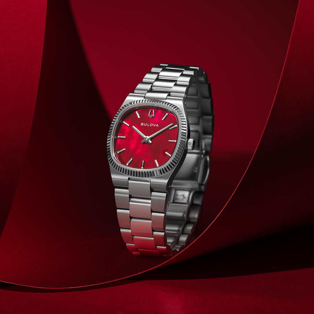 Bulova Super Seville Mini 25mm Red Dial Stainless Steel Bracelet Watch