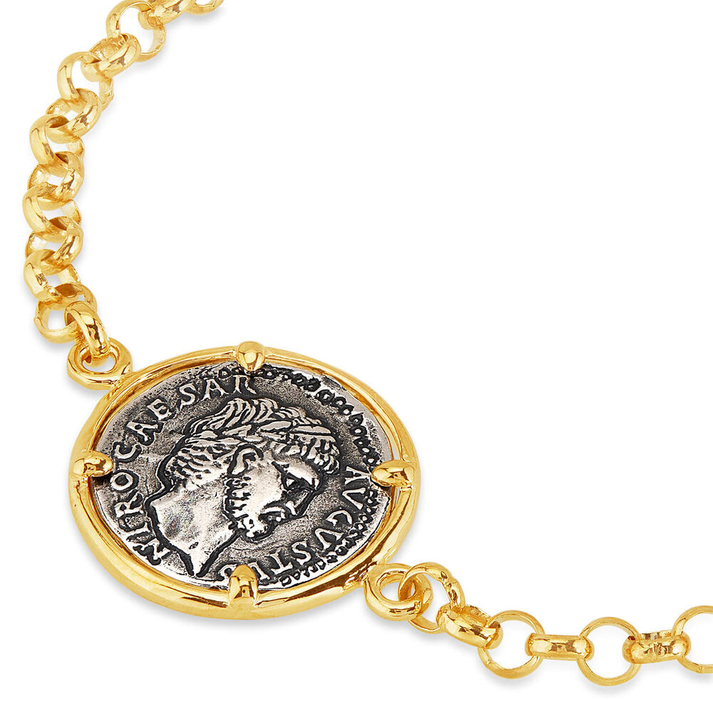Sterling Silver and Yellow Gold Plated Coin Ladies Bracelet image number 1