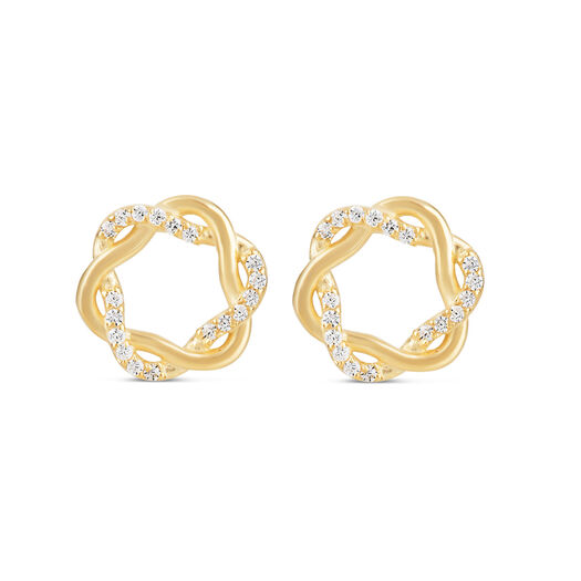 9ct Yellow Gold Plaited Plain and Cubic Zirconia Circle Stud Earrings