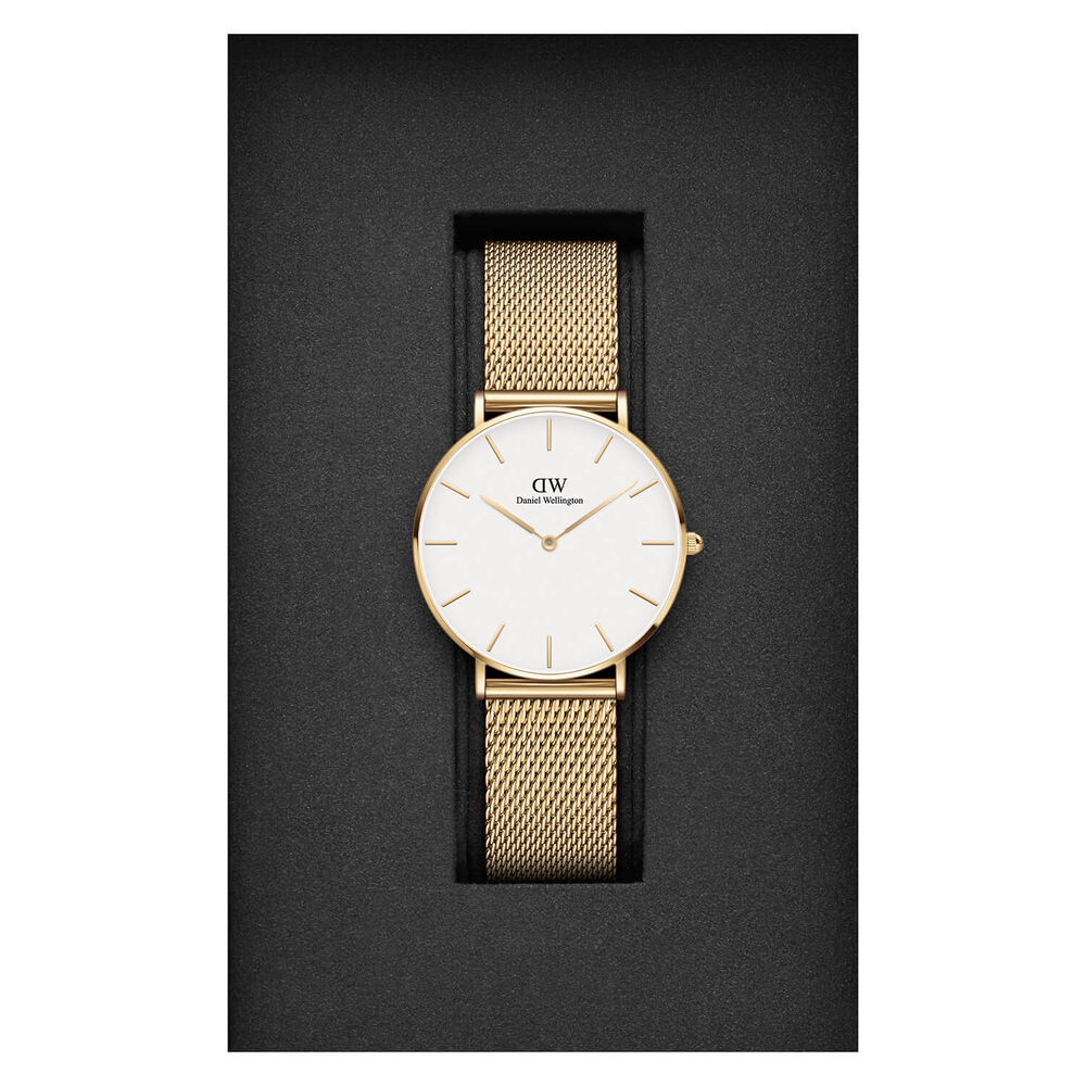 Daniel Wellington Petite Evergold 36mm White Dial Yellow Gold PVD Stainless Steel Mesh Bracelet Watch image number 4