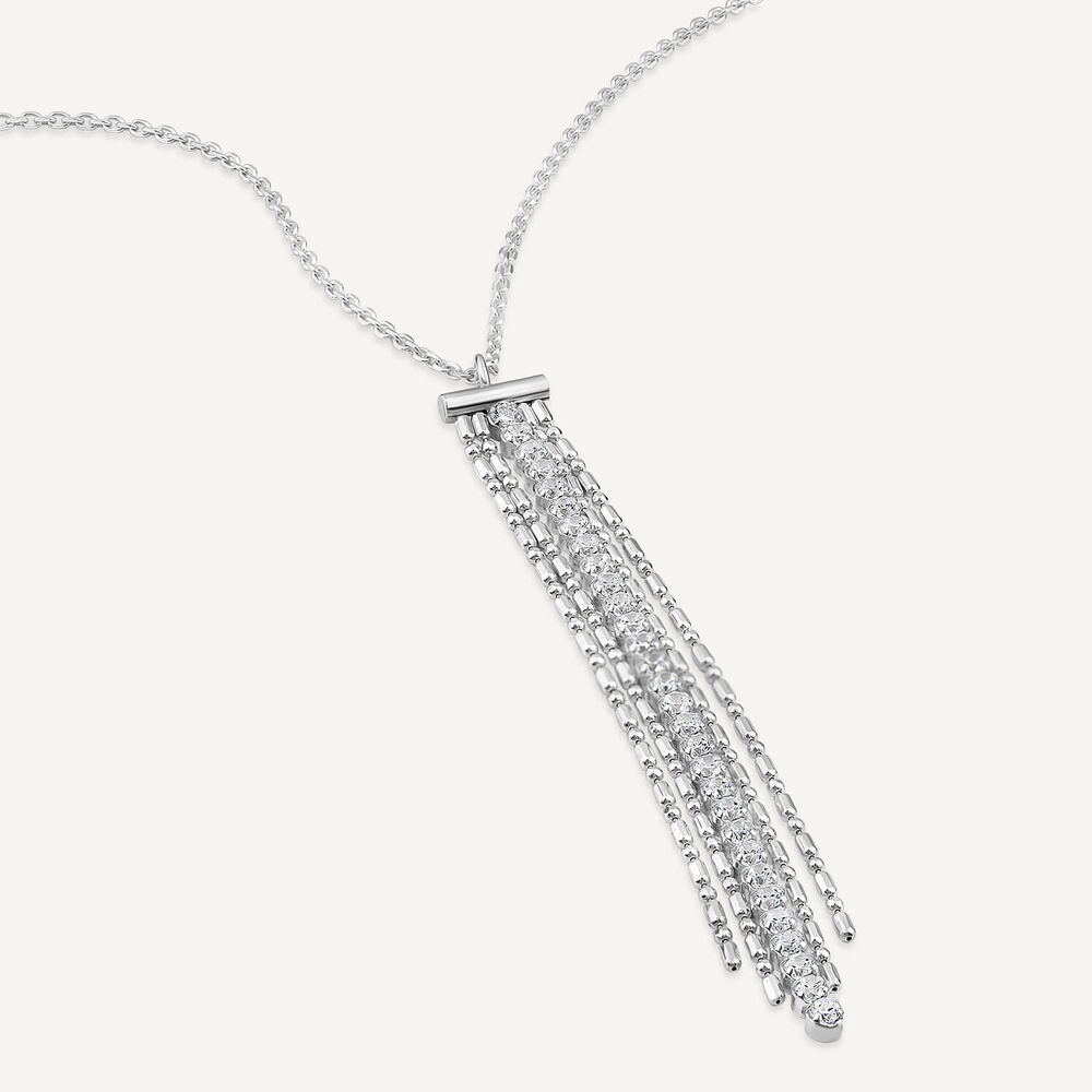 Sterling Silver & Cubic Zirconia Beads Fringe Necklet image number 2