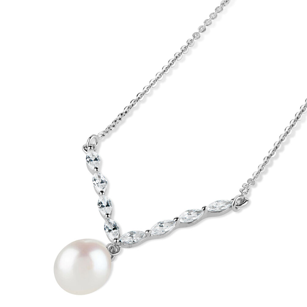 Sterling Silver Marquis Cubic Zirconia With Forward Drop Necklet image number 1