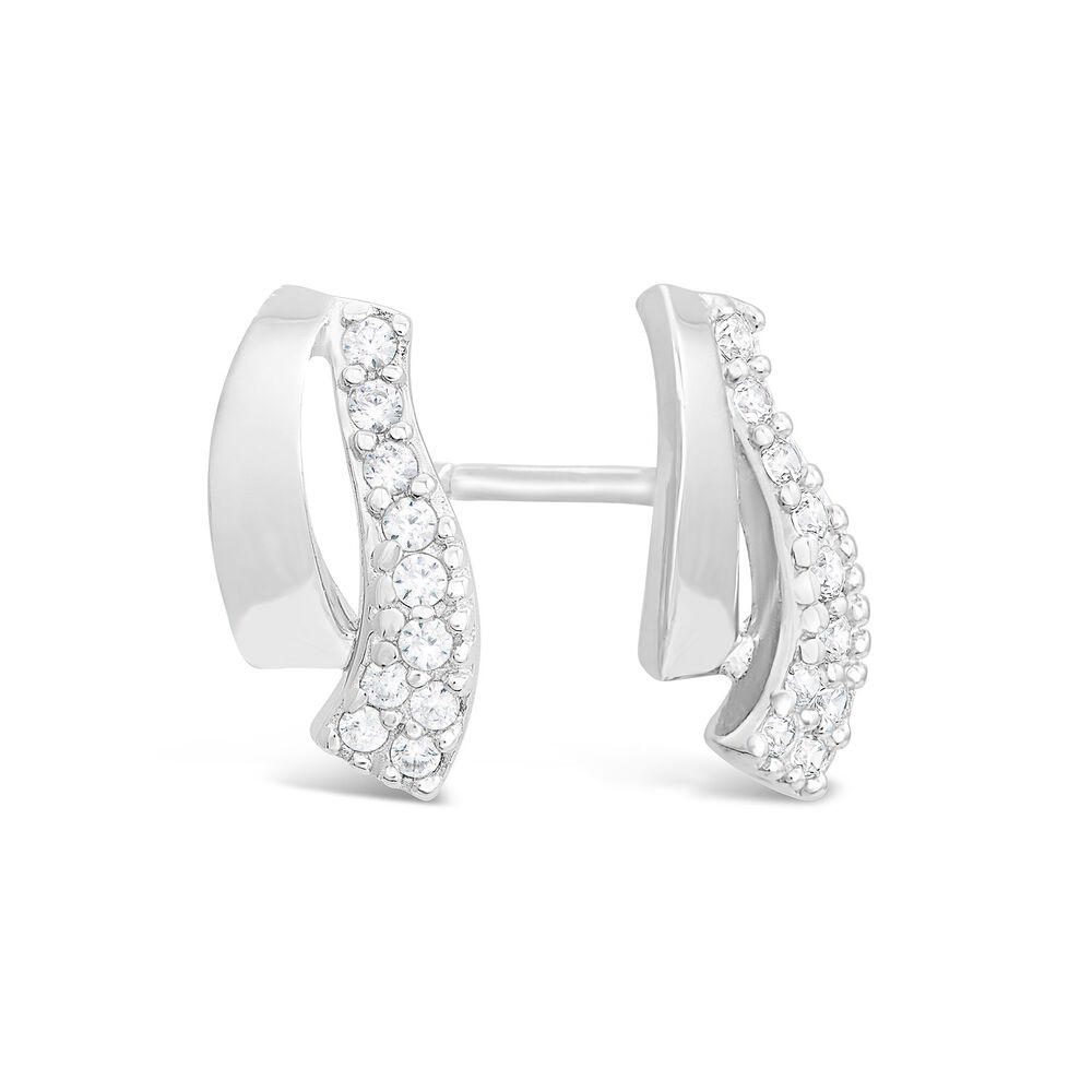 Sterling Silver Polish Open Loop And Pave Cubic Zirconia Tail Studs