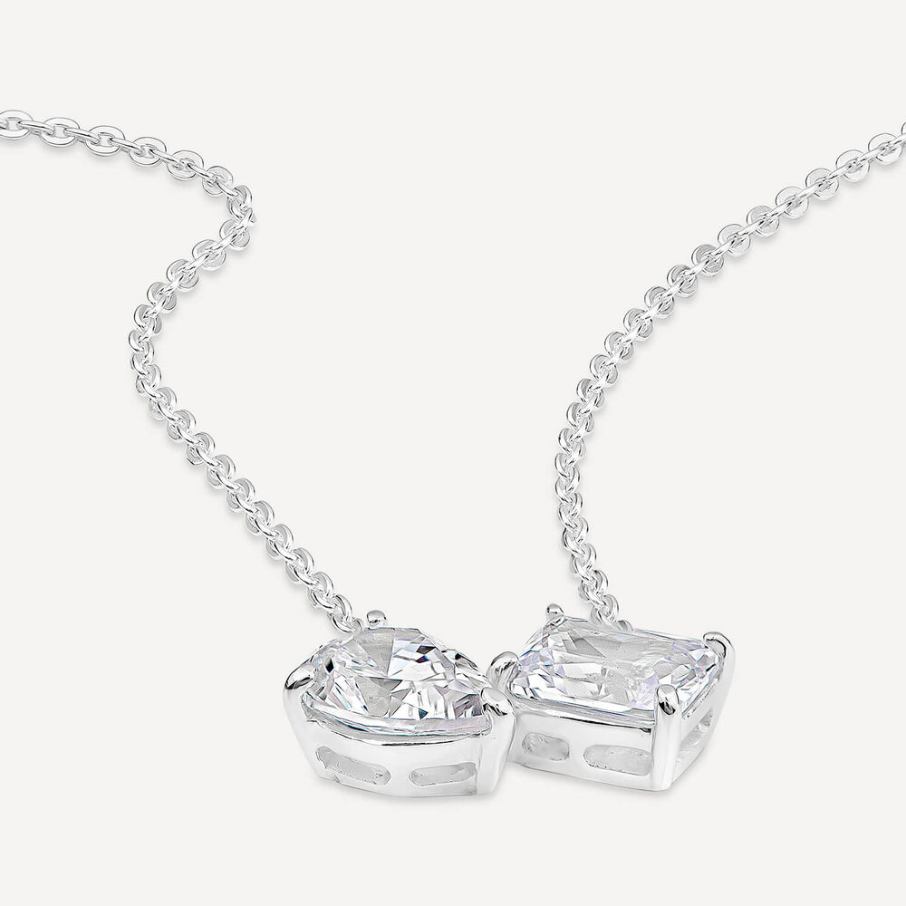 Sterling Silver 'Toi Et Moi' Cubic Zirconia Hammock Necklet image number 3