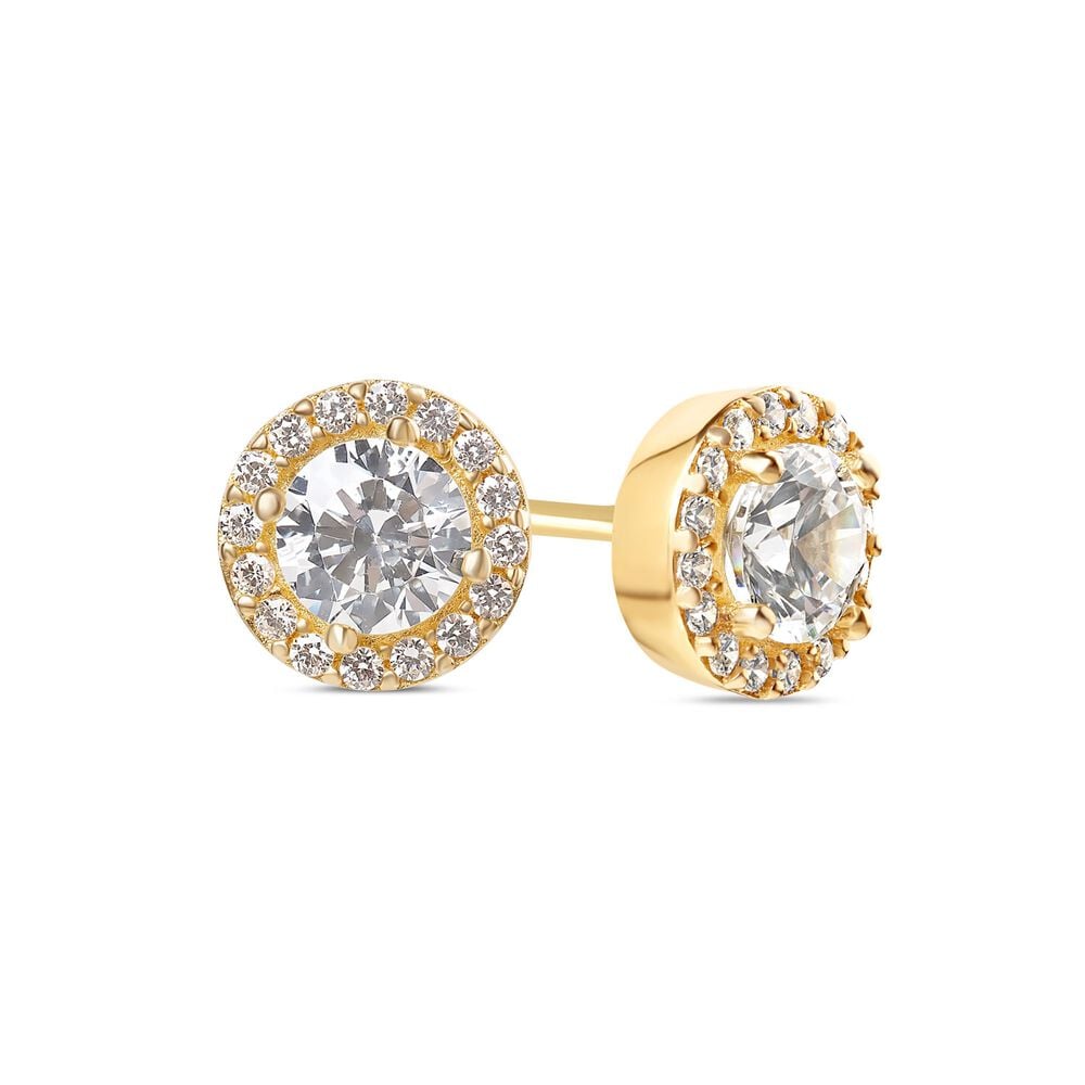 9ct Yellow Gold Cubic Zirconia Halo Stud Earrings image number 2