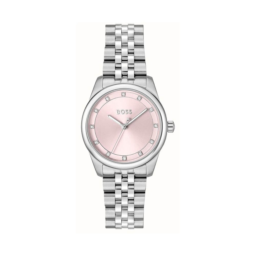BOSS Graceful Precious 32mm Pink Dial Steel Bracelet Watch & Zirconia Steel Bracelet Gift Set image number 1