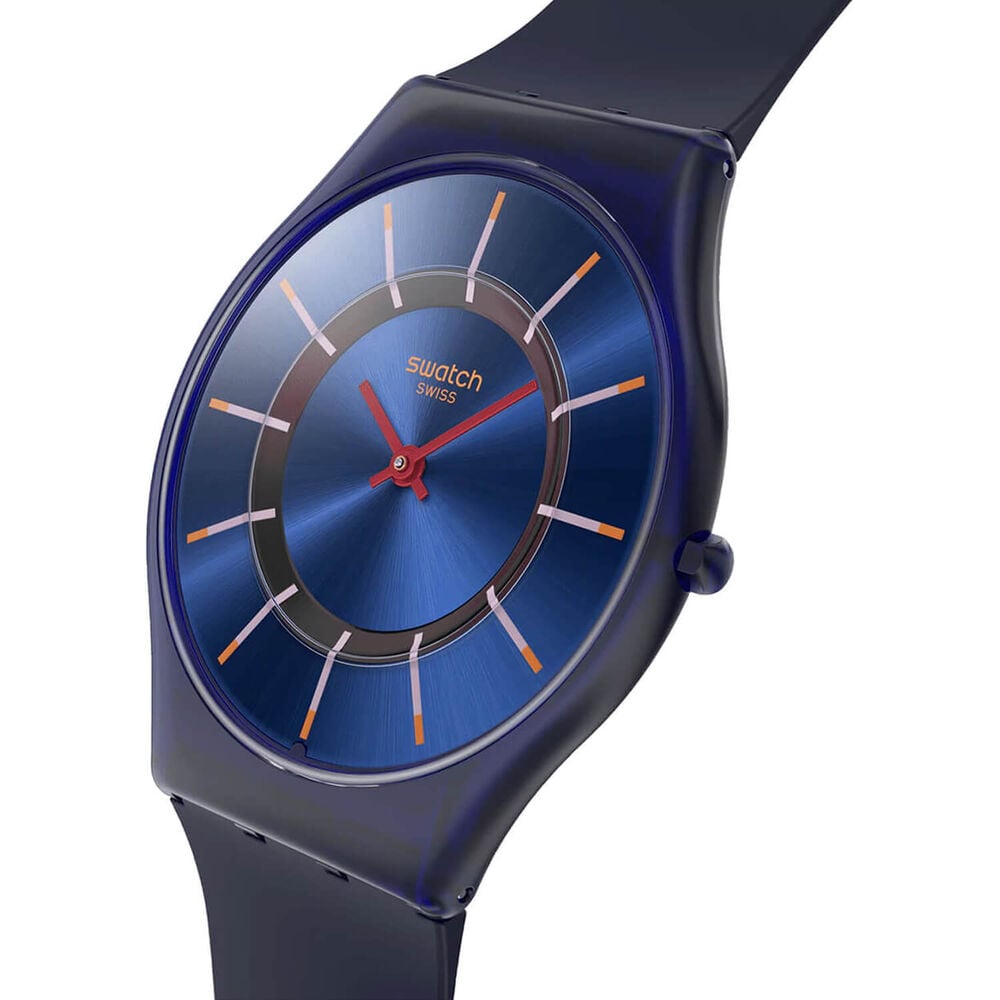 Swatch Skin Very Jazzy Berry 34mm Blue Dial Blue Gradient Silicon Strap Watch image number 1