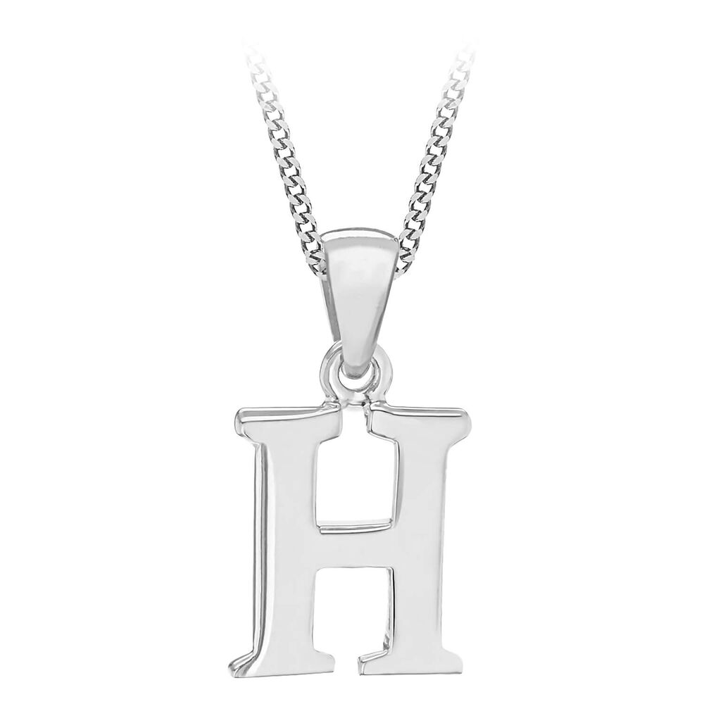 Sterling Silver Block Initial H Pendant  (Chain Included) image number 0
