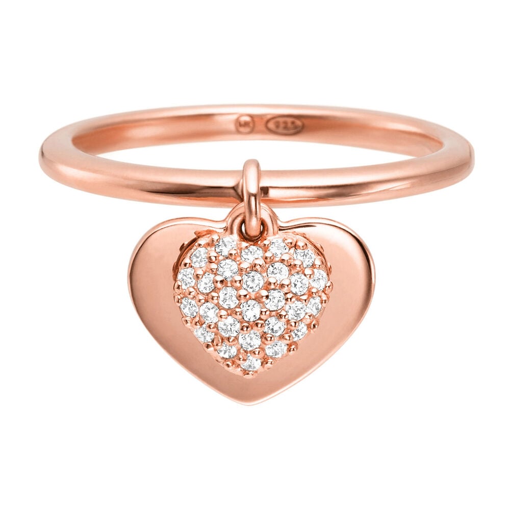 Michael Kors Love Rose Gold Plated Cubic Zirconia Heart Drop Ring