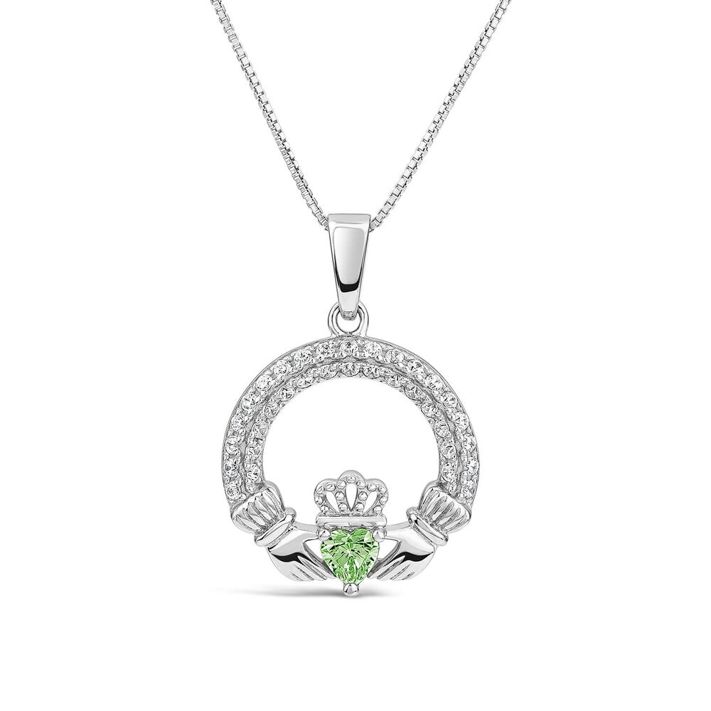 Sterling Silver May Birthstone Pave Cubic Zirconia Claddagh Pendant image number 0