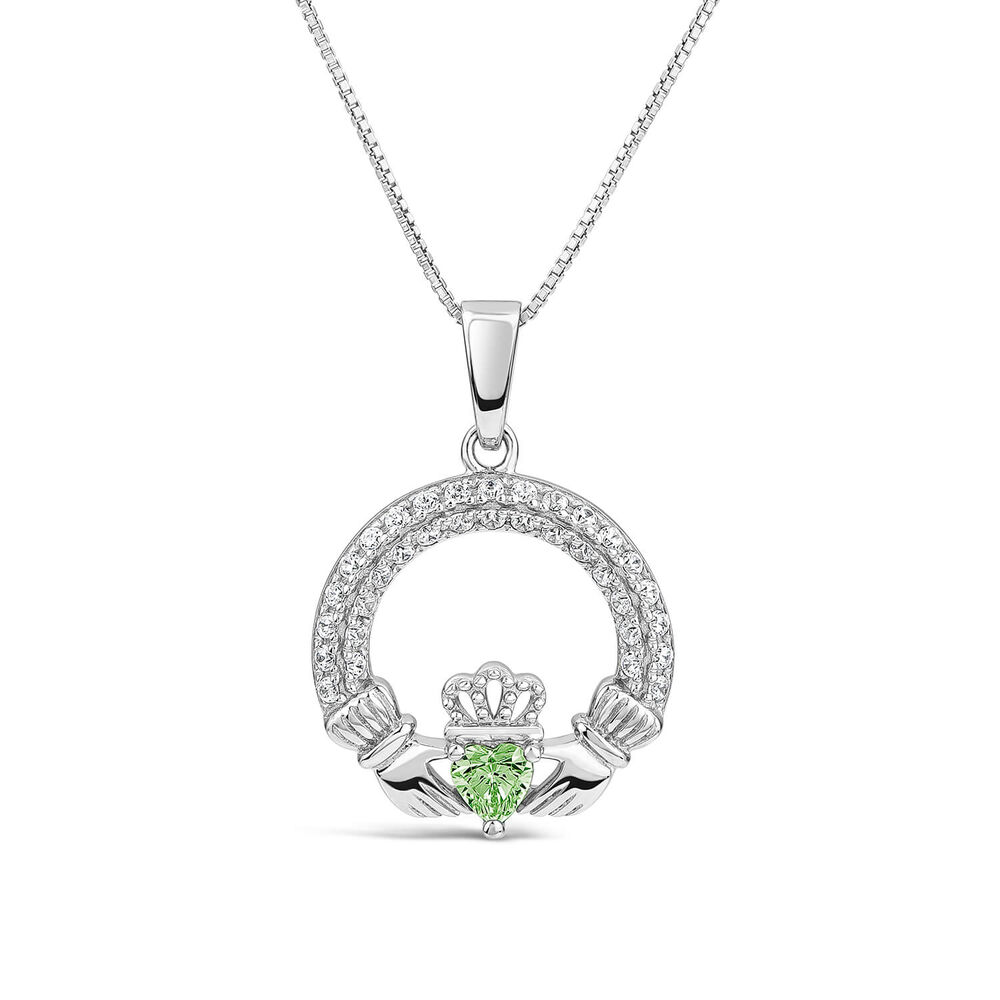 Sterling Silver May Birthstone Pave Cubic Zirconia Claddagh Pendant image number 0