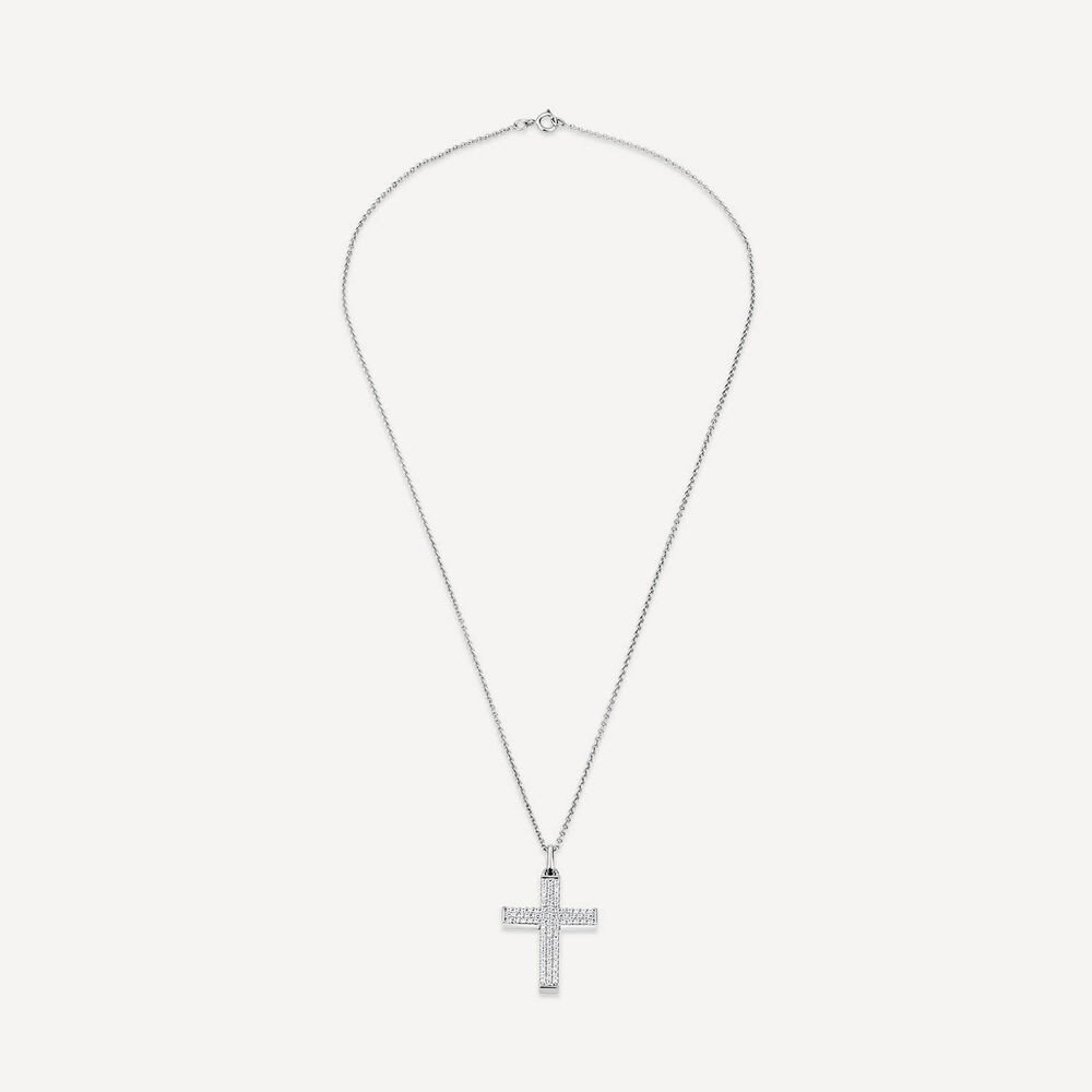 Sterling Silver Pave Cubic Zirconia Cross Pendant image number 2