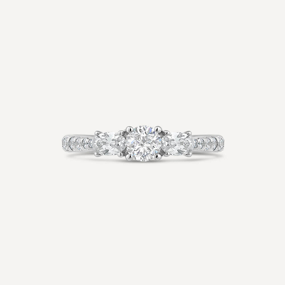The Orchid Setting 18ct White Gold 3 Stone 1ct Diamond Shoulders Engagement Ring