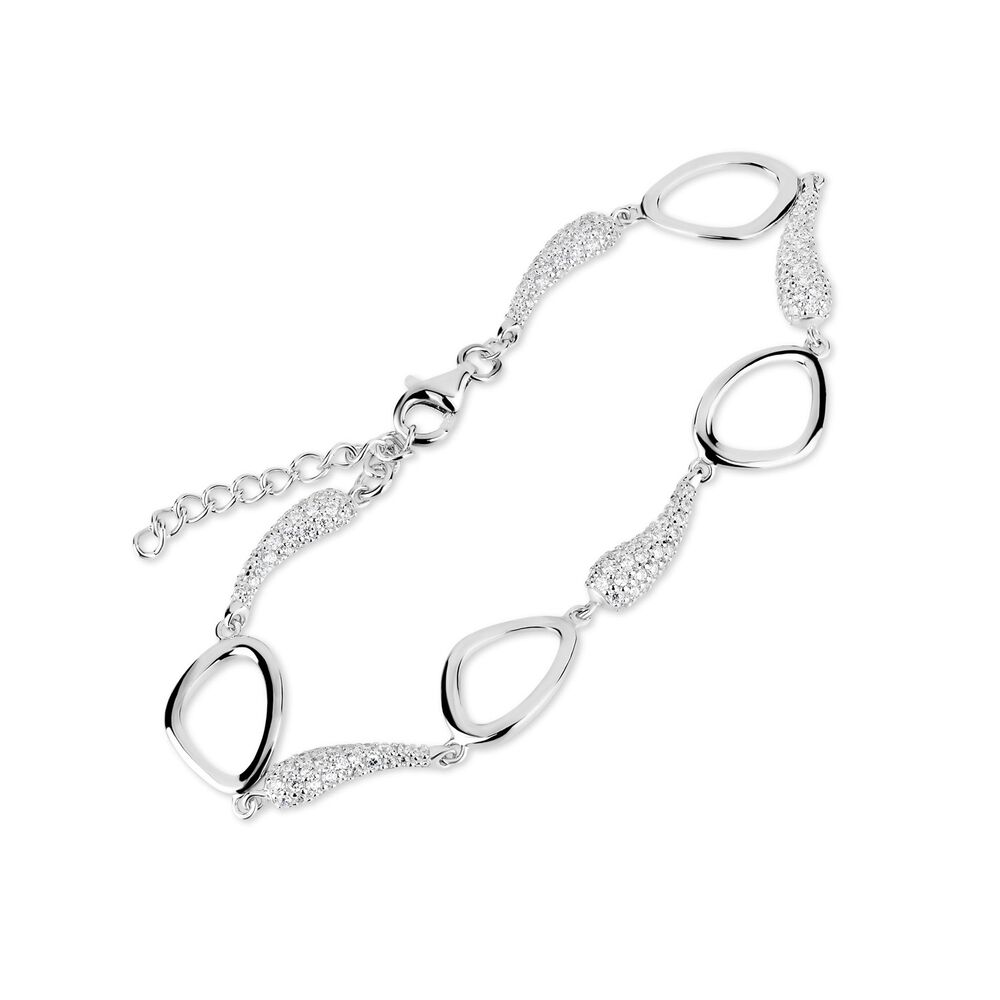 Sterling Silver Cubic Zirconia Pear Link Bracelet image number 1