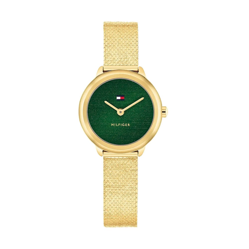 Tommy Hilfiger Demi 26mm Green Dial Yellow Gold Plated Case Mesh Bracelet Watch