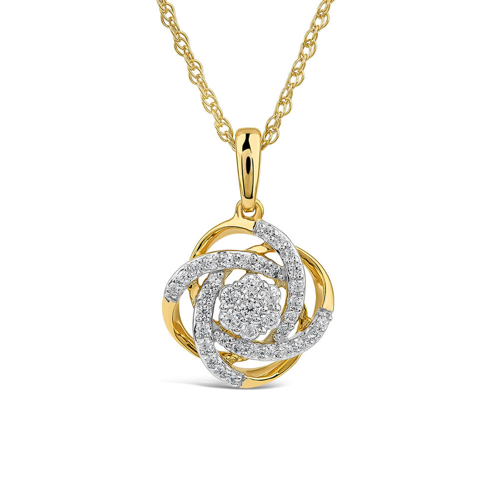 9ct White & Yellow Gold 0.25ct Diamond Knot Wrap Pendant image number 0