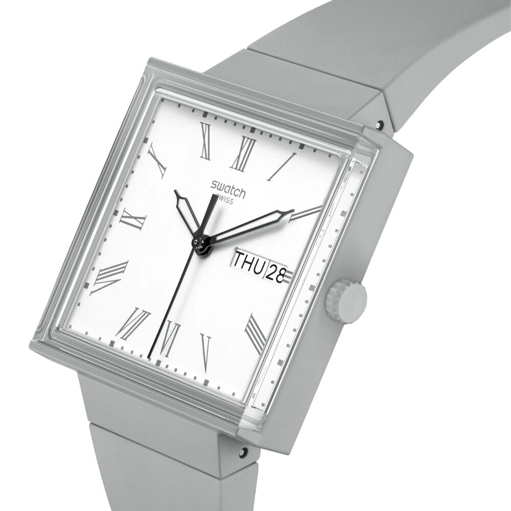Swatch Bioceramic What if…Grey? Square Dial Green Strap Watch