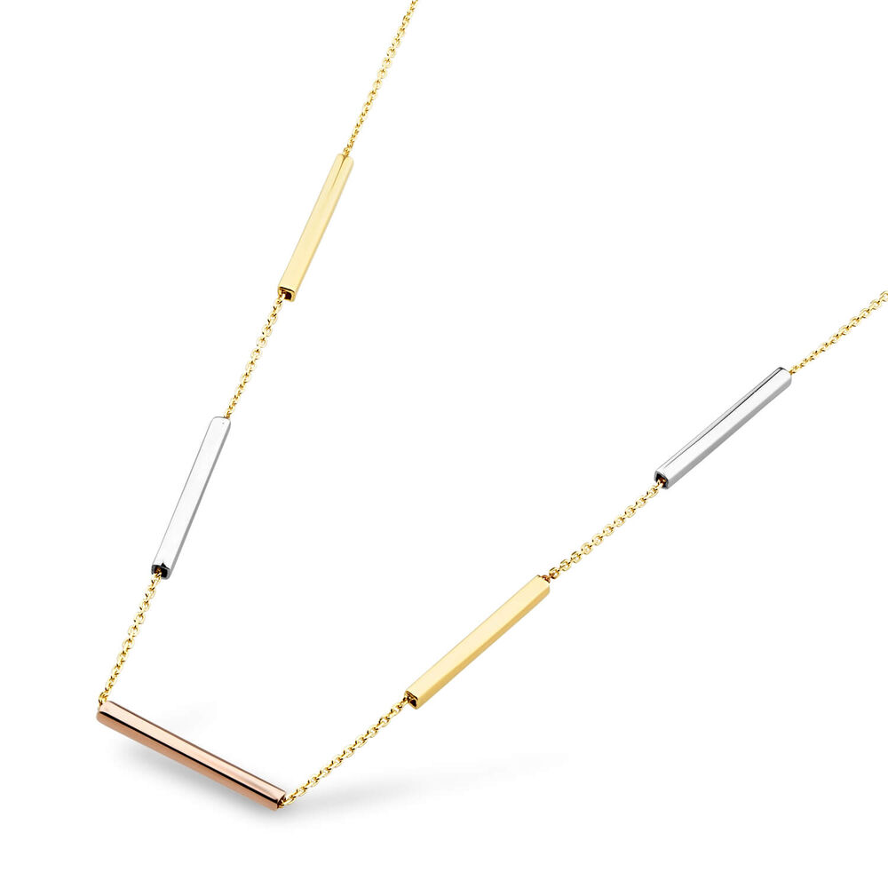9ct Three Colour Gold Ladies Necklace with Series Of Thin Bars image number 1