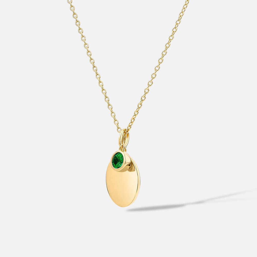 Yellow Gold Plated Vermeil Sterling Silver May Birthstone Emerald Disc Pendant