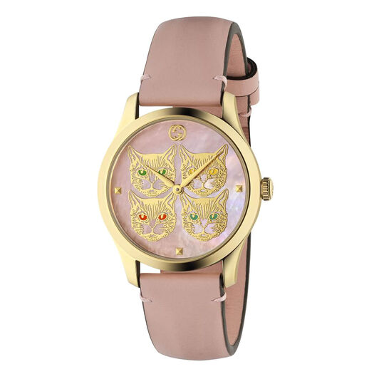 Gucci G-Timeless Pink Mother of Pearl Pink Strap 38mm Ladies Watch
