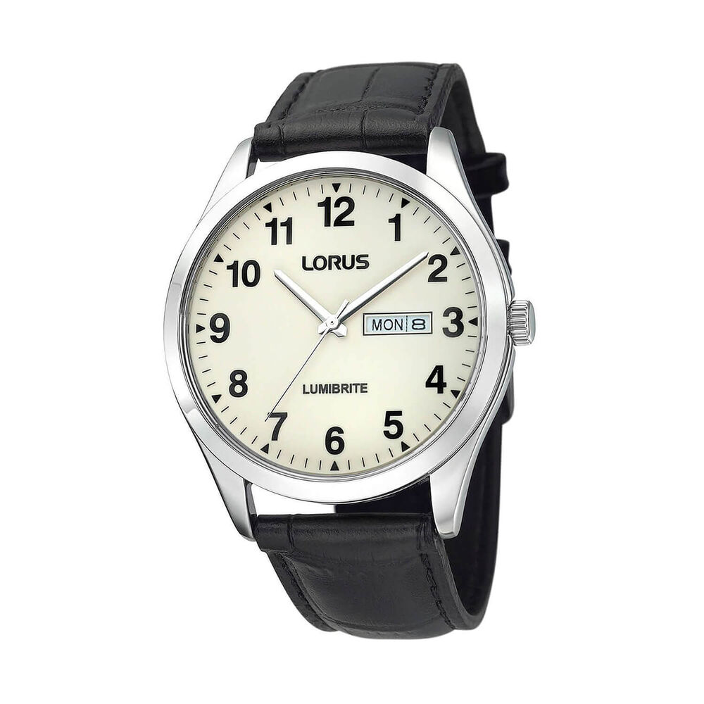 Lorus Quartz Gents 38mm Lumibrite Dial Black Leather Strap Watch