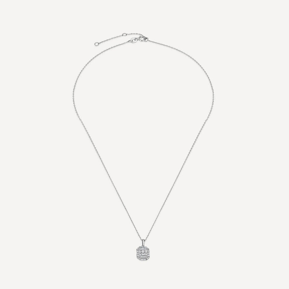 9ct White Gold 0.20ct Octagonal Baguette & Round Cluster Diamond Pendant image number 2