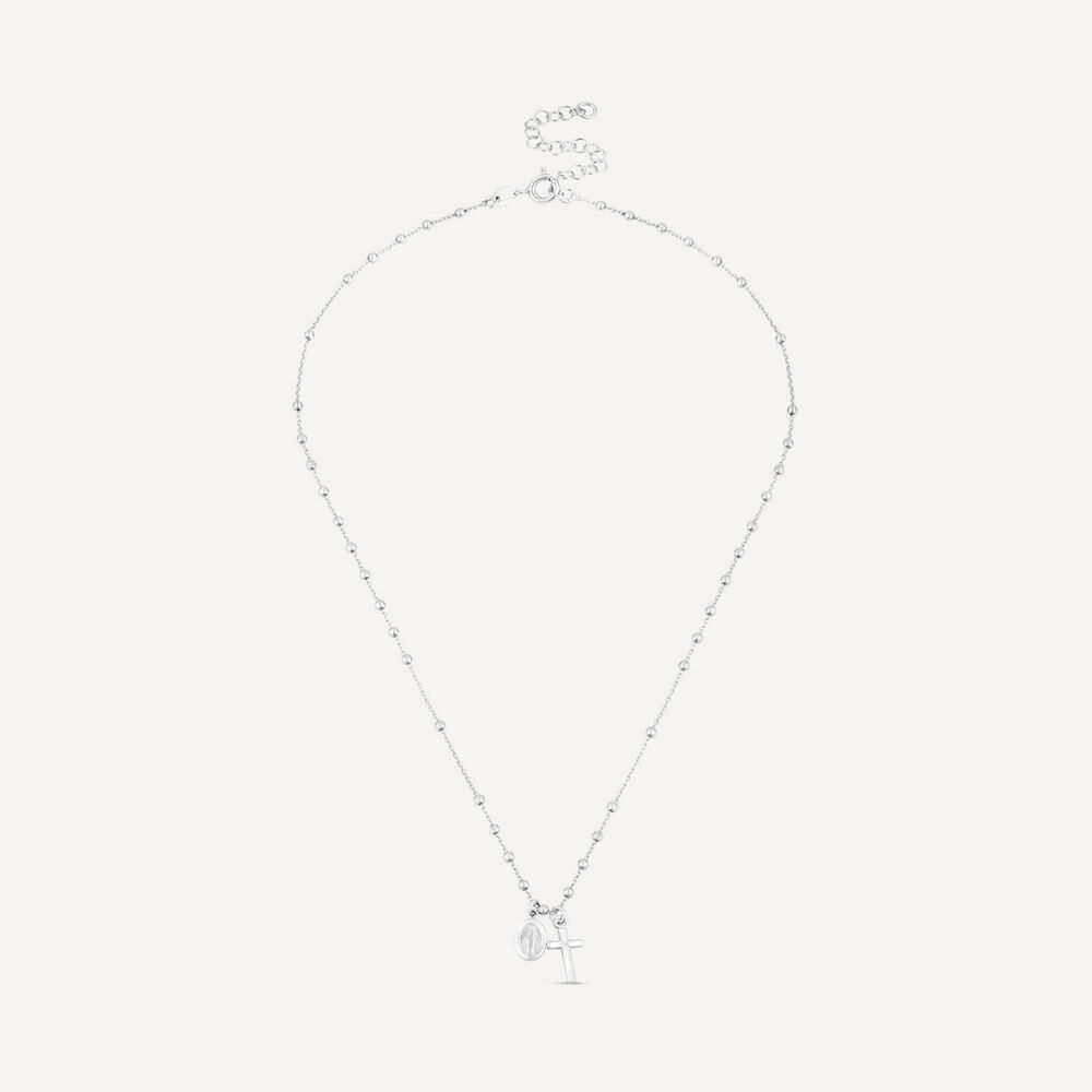Sterling Silver Cross & Miraculous Medal Beaded Necklet image number 2