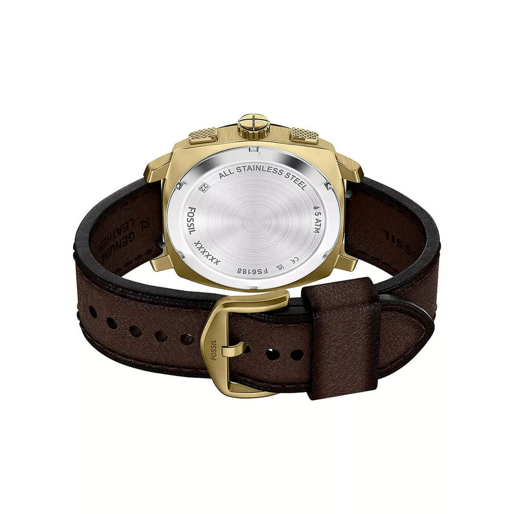 Fossil Machine 44mm Brown Dial Gold Tone Case Brown Leather Strap Watch