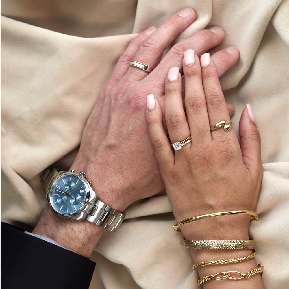 9ct Yellow Gold Diamond Cut Textured Cuff Bangle image number 3