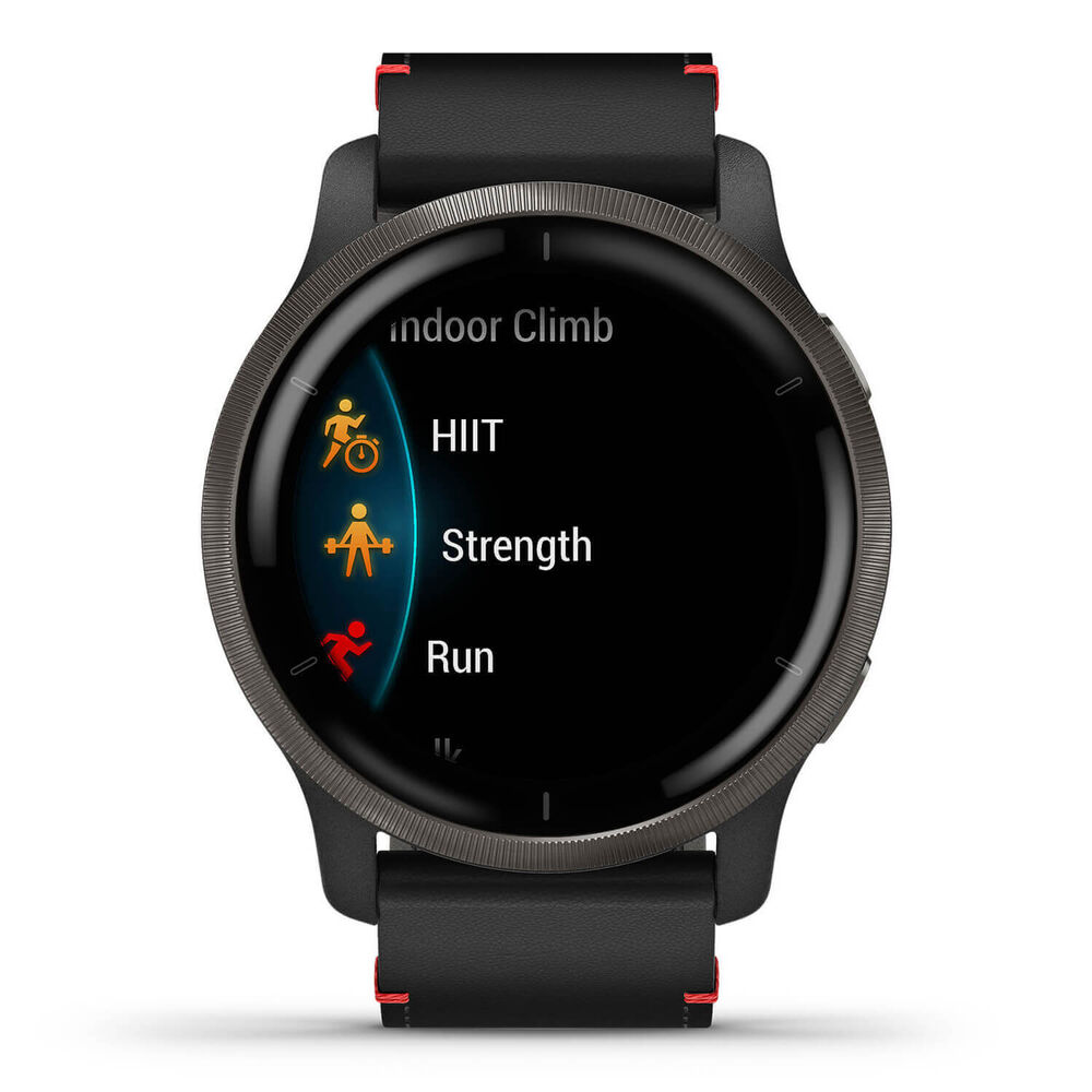Garmin Venu 2 40mm Black Case Black Leather Strap Watch